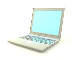 A laptop isolated shows blue screen color on monitor