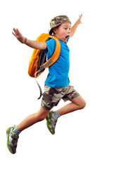 shouting jumping boy isolated over white