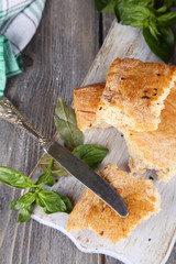 Fresh baked bread and fresh basil