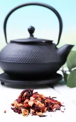 Foto op Aluminium Black teapot, bowl and tea © Africa Studio