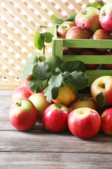 Juicy apples in box, close-up