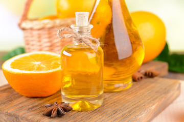 Orange oil on table close-up