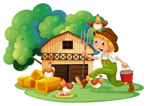 Farmer and barn