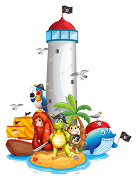 Lighthouse and animals