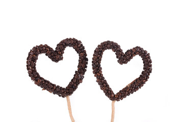Handmade hearts from coffee beans.