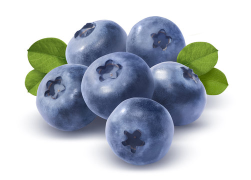 Big group of blueberries isolated on white background
