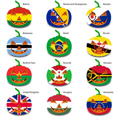 Set pumpkins for Halloween as a flags of the world. Vector illus