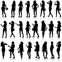 Black silhouettes of beautiful mans and womans on white backgrou