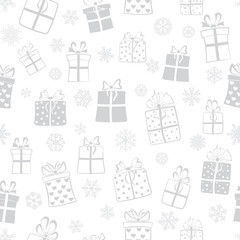 Seamless pattern of gift boxes, gray on white