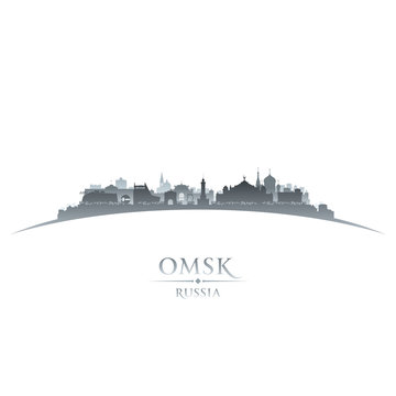 Omsk Russia city skyline silhouette white background