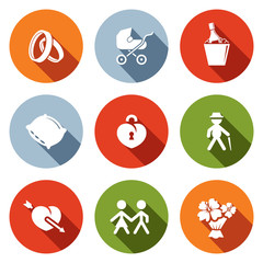 People's lives flat icons set
