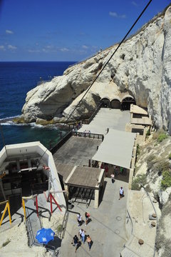 The white rock funicular in Rosh Hanikra, Israel