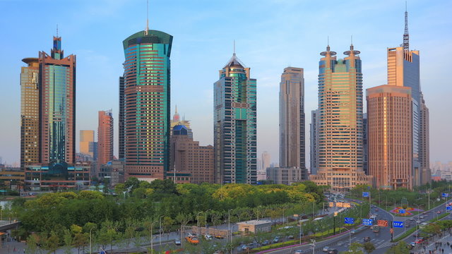 Shanghai Modern Financial Center. Time lapse(zoom out).