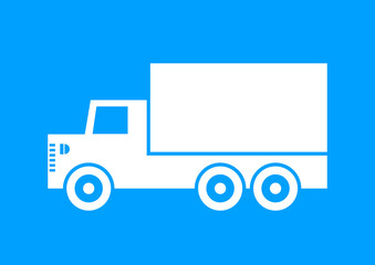 White truck icon on blue background