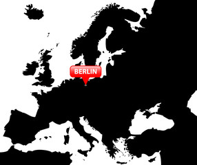 Map over Europe with the Capital in red bubble - Berlin.