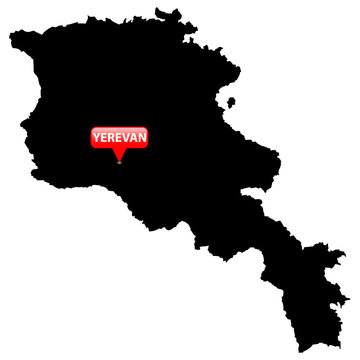Map with the Capital in a red bubble - Armenia.