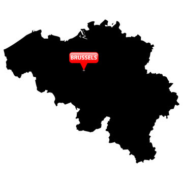 Map with the Capital in a red bubble - Belgium.