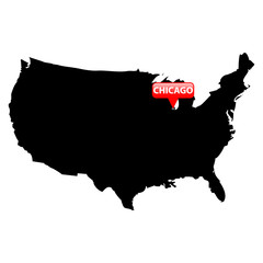 United States with the main cities in red bubble - Chicago.