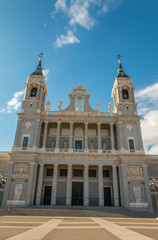 Fototapeta na wymiar Facade of Almudena Cathedral in Madrid Spain