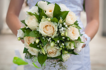 Beautiful bridal bouquet being held by a bride on wedding day