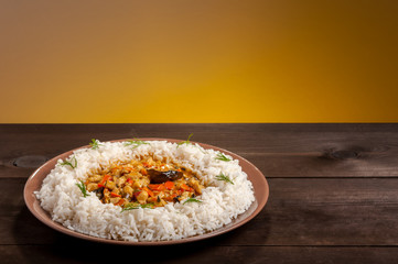 rice on brown plate