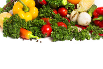 fresh vegetables with leaves isolated on white background