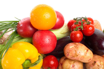 fresh vegetables with leaves isolated on white background
