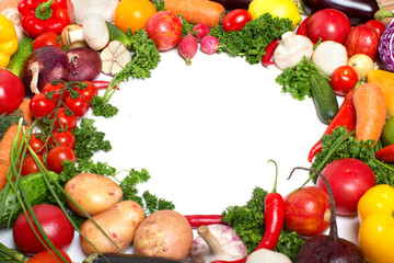 fresh vegetables with leaves isolated on white background