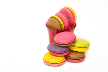 Colorful macaroons on white background