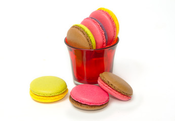 Colorful macaroons on white background