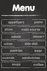 Obraz premium Restaurant Menu Food And Drinks On Blackboard