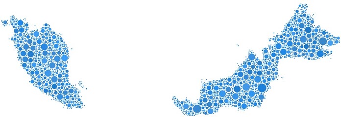 Obraz premium Map of Malaysia - Asia - in a mosaic of blue bubbles