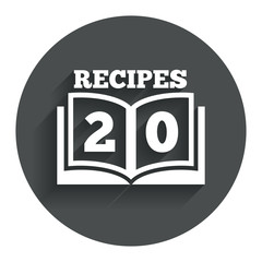 Cookbook sign icon. 20 Recipes book symbol.