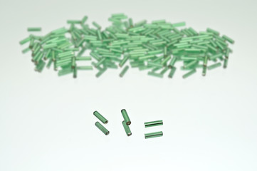 Collection Of Green Transparent Glass Bugle Beads