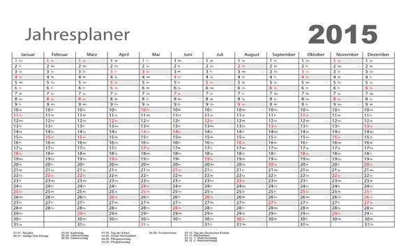 Jahresplaner 2015 imcl. Kalenderwochen