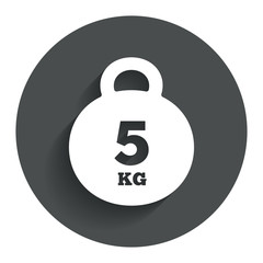 Weight sign icon. 5 kilogram (kg). Sport symbol