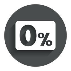 Zero percent sign icon. Zero credit symbol.