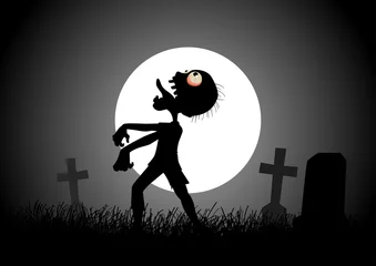 Fotobehang Halloween theme with zombie walking on cemetery © rudall30