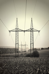 Krajobraz wiejski, przesyłanie energii elektrycznej, © janmiko