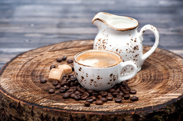 Cup espresso coffee and milk