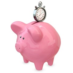 3d piggy bank with stopwatch, save time concept