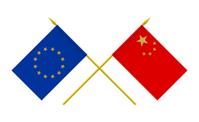 Flags, China and European Union