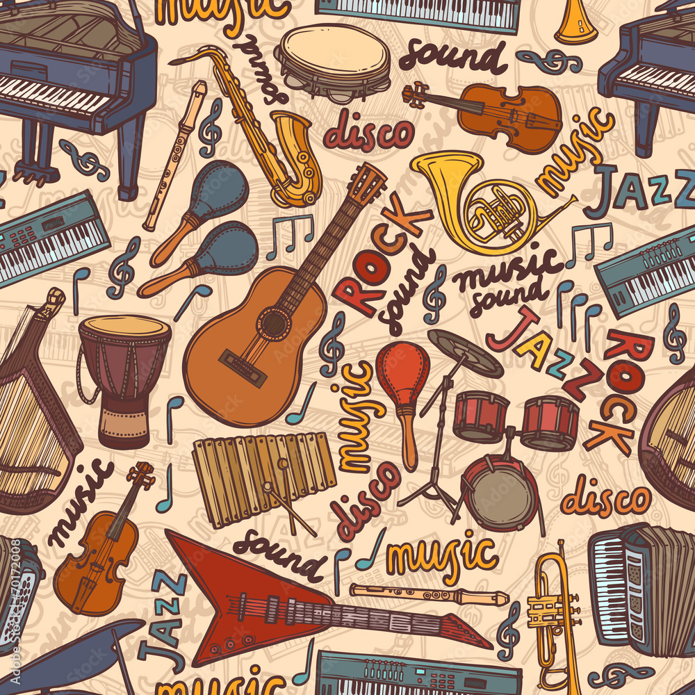 Canvas Prints Musical instruments sketch seamless pattern