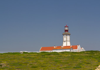 The lighthouse at Cape Espichel in Sesimbra, Setúbal, Portugal