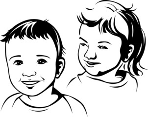 children- black outline illustration