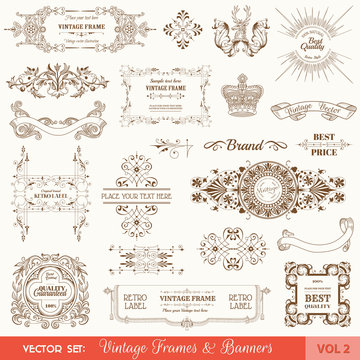 Vector Set: Vintage Frames and Banners, Calligraphic Elements