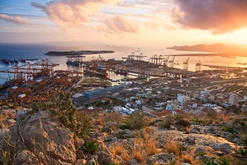Fotobehang View of container port in Piraeus, Athens. © milangonda