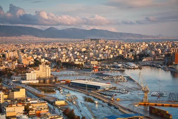 Fototapeten View of cargo port in Piraeus, Athens. © milangonda
