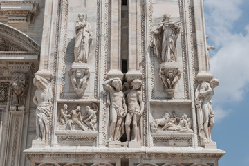 Monuments at facade of the Cathedral of Milano, Duomo di Milano,