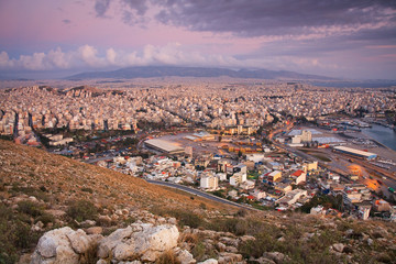 View of Athens from the foothills of Aegaleo mountain.